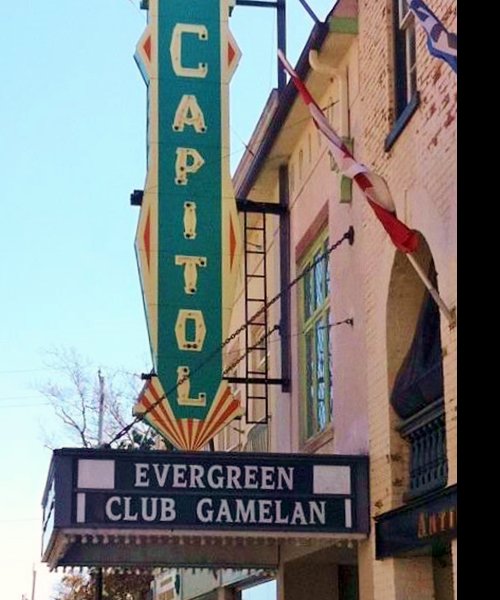 ECCG concert on the marquee of the Capitol Theatre, Port Hope, Ontario by Evergreen Club Contemporary Gamelan