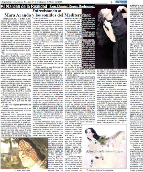 Mara Aranda, interviewed for \'EL MATUTINO\' Magazine, March 2014 by Mara Aranda