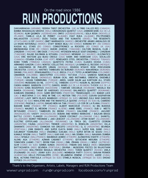RUN PRODUCTIONS MUSICIANS ON THE ROAD SINCE 1986 by RUN PRODUCTIONS