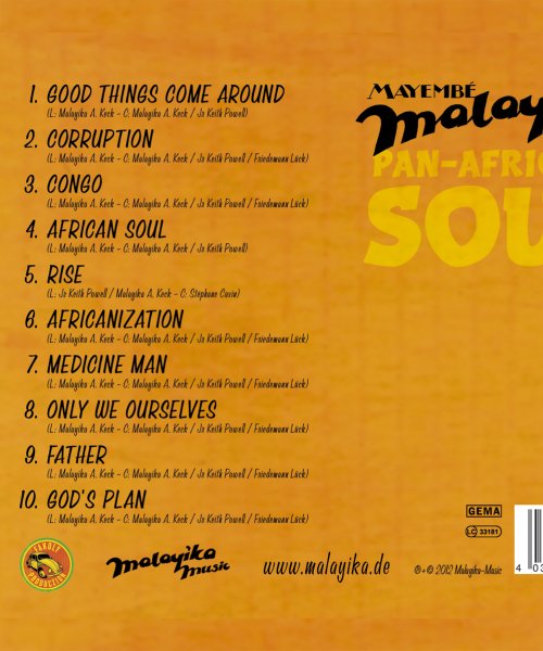 Album Cover-back: Pan-African Soul by MAYEMBE MALAYIKA