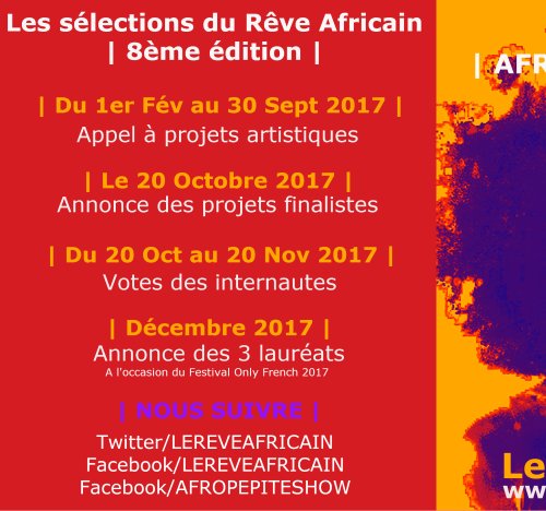 Appel à projets artistiques / Call for artistic projects (2017) by Le Rêve Africain / The African Dream
