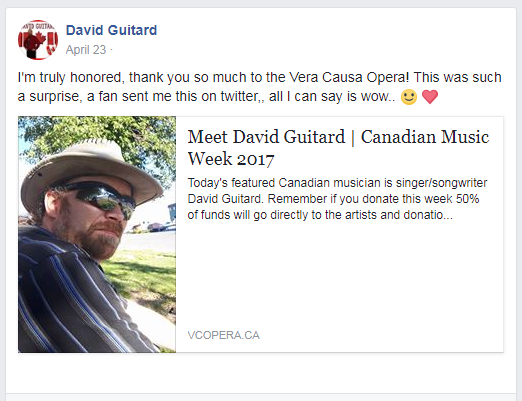 Featured by the Vera Causa Opera during Canadian Music Week 2017! by David Guitard AKA DG
